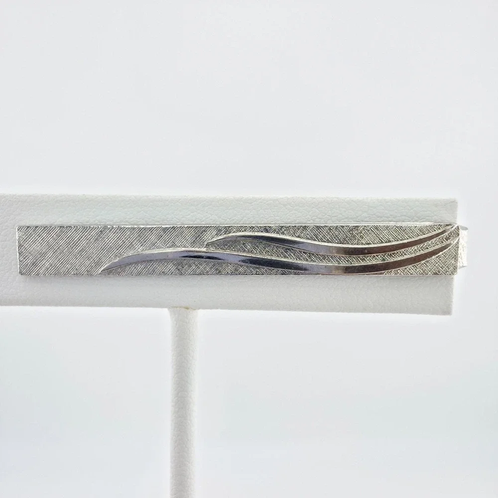 Vintage Tie Clip Tie Bar Tie Clasp Accent Waves Textured Silver Tone FREE $HIP!!